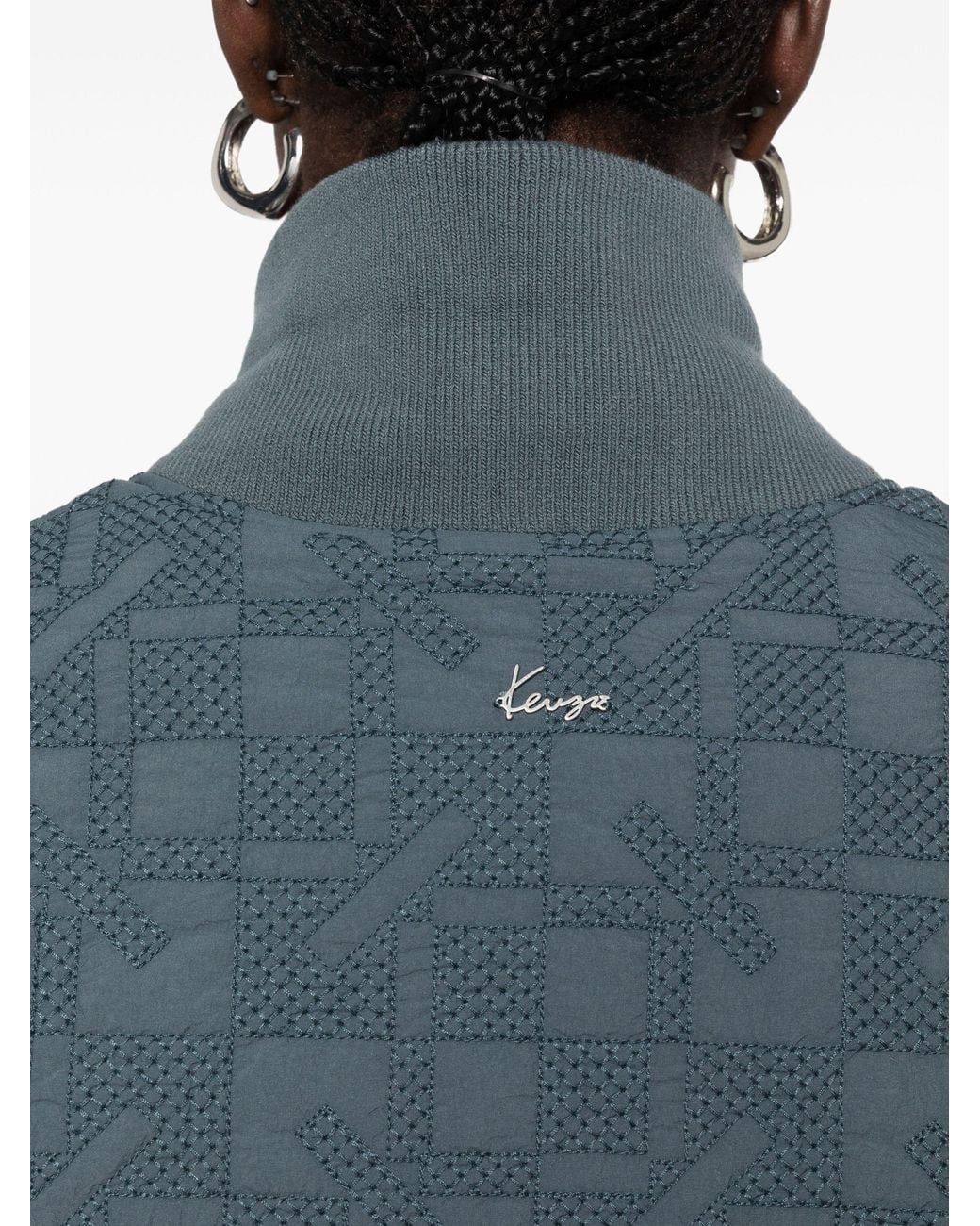 KENZO Blue Gram Quilted Logo-Plaque Jacket