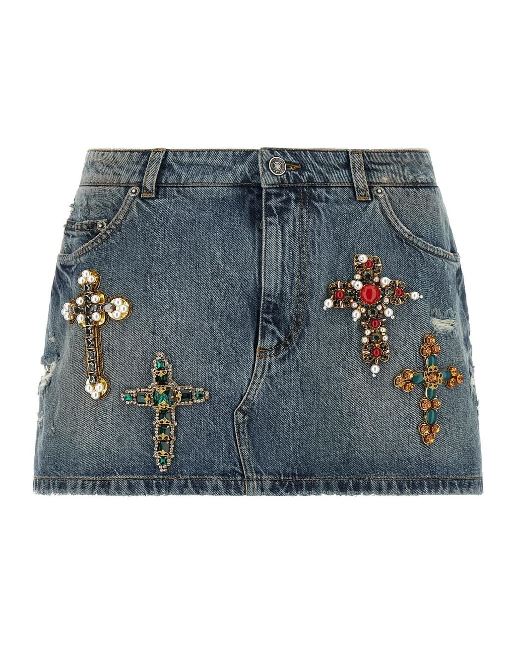 Dolce & Gabbana Blue Dolce & Gabbana Embroidery Skirt