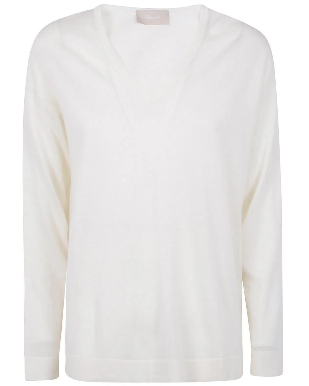 Drumohr White Long Sleeve V-Neck Extrafine Sweater