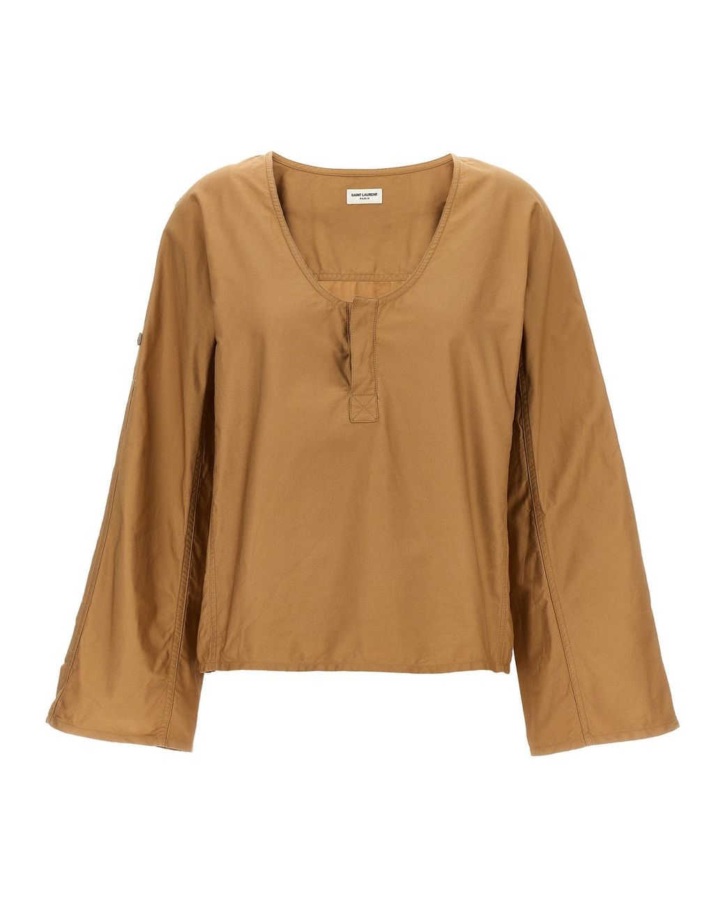 Saint Laurent Brown Cotton Twill Wide-Neck Blouse