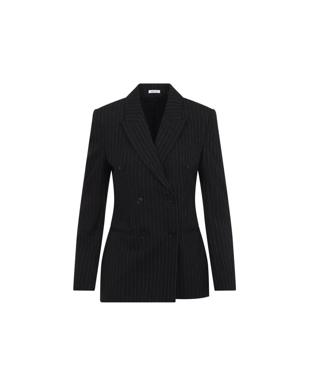McQueen Black Pinstripe Lurex Wool Jacket