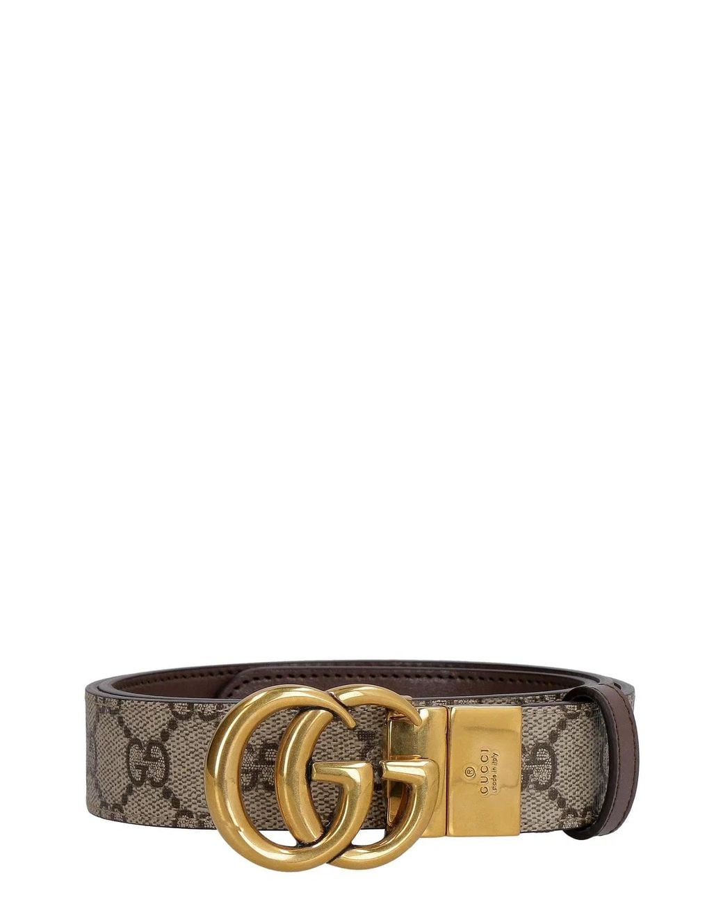 Gucci Brown Leather And Gg Supreme Fabric Reversible Belt