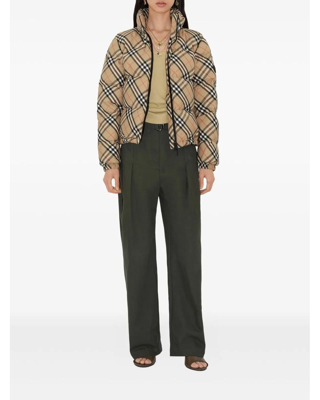 Burberry Brown Vintage Check-Pattern Puffer Jacket