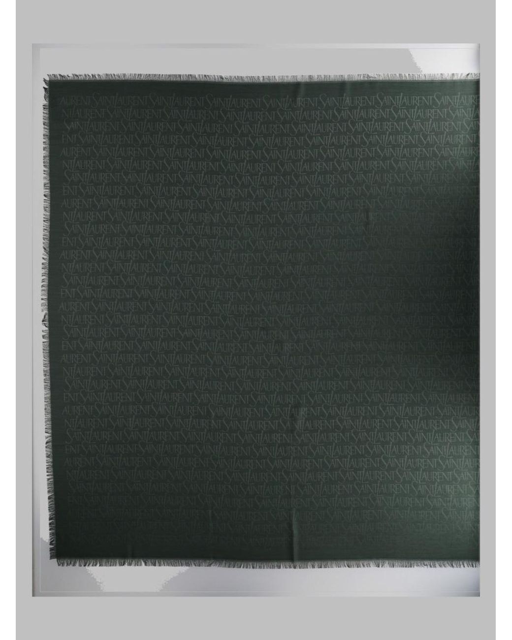 Saint Laurent Green Logo-Print Fringed Scarf