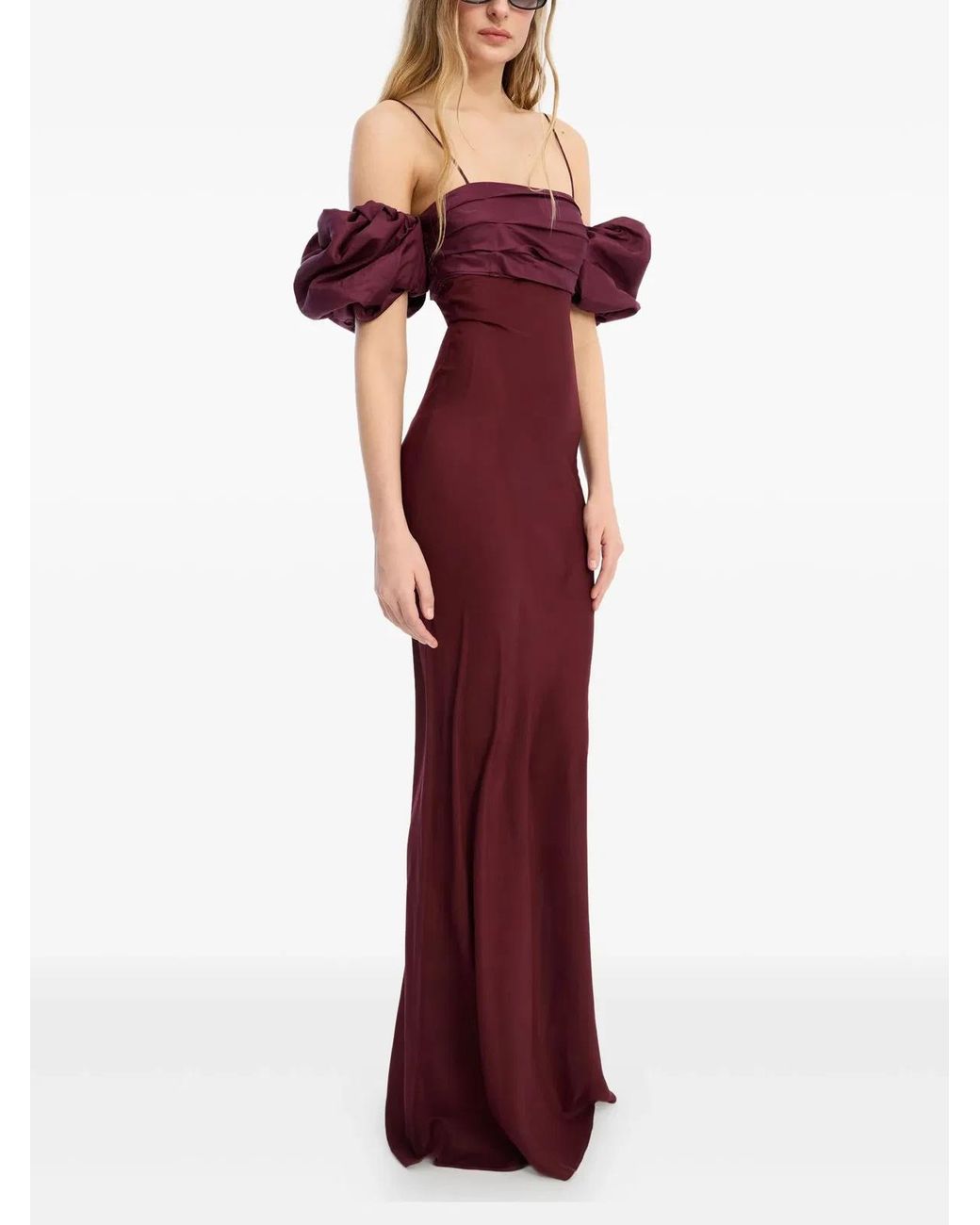 ROTATE BIRGER CHRISTENSEN Purple Chiffon Dress With Puffed Sleeves
