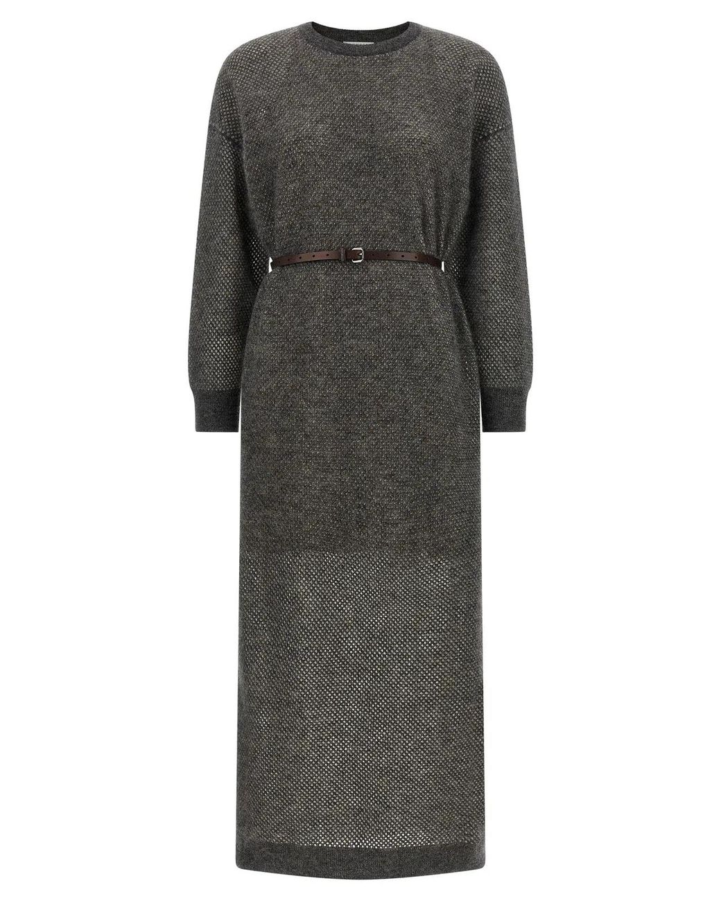Brunello Cucinelli Gray Wool Midi Dress