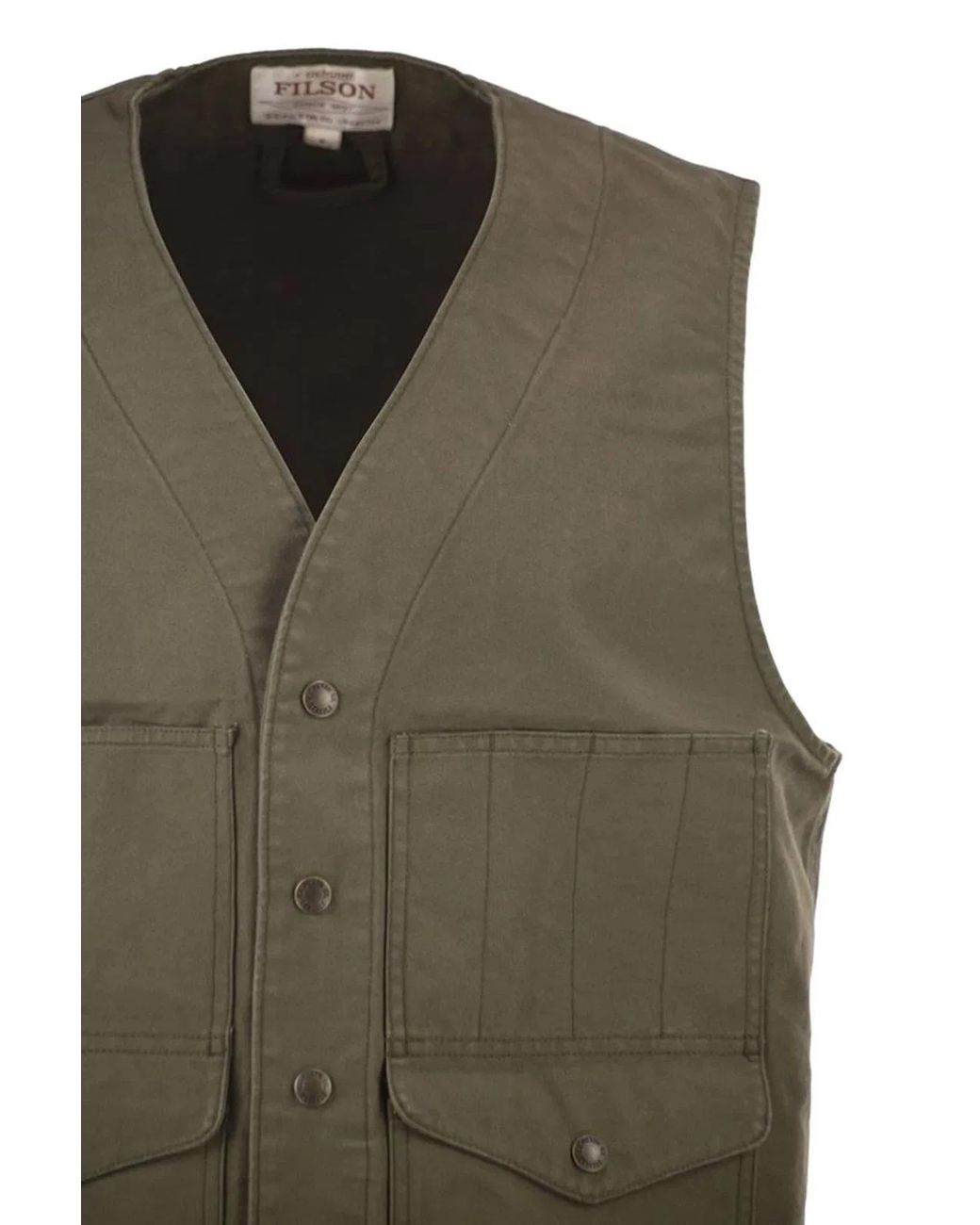 Filson Green Cotton Utility Vest With Patch Pockets for men