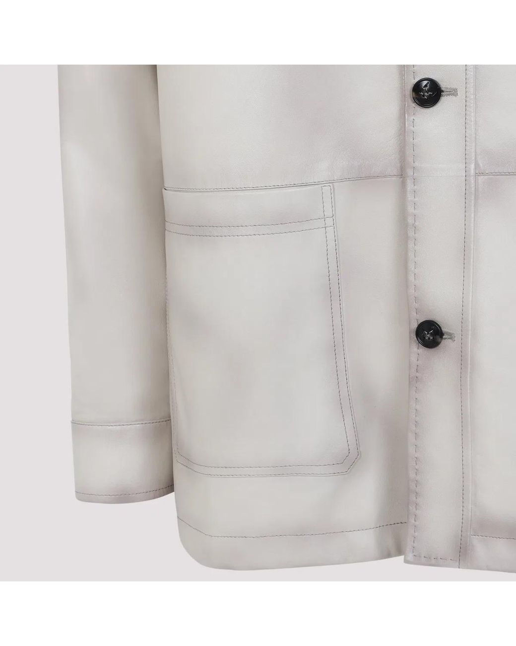 Kiton Gray Lamb Leather Jacket for men