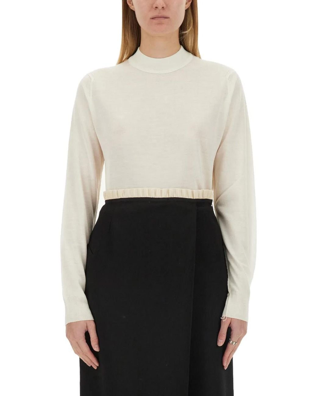 Maison Margiela White Solid Mock Collar Sweater