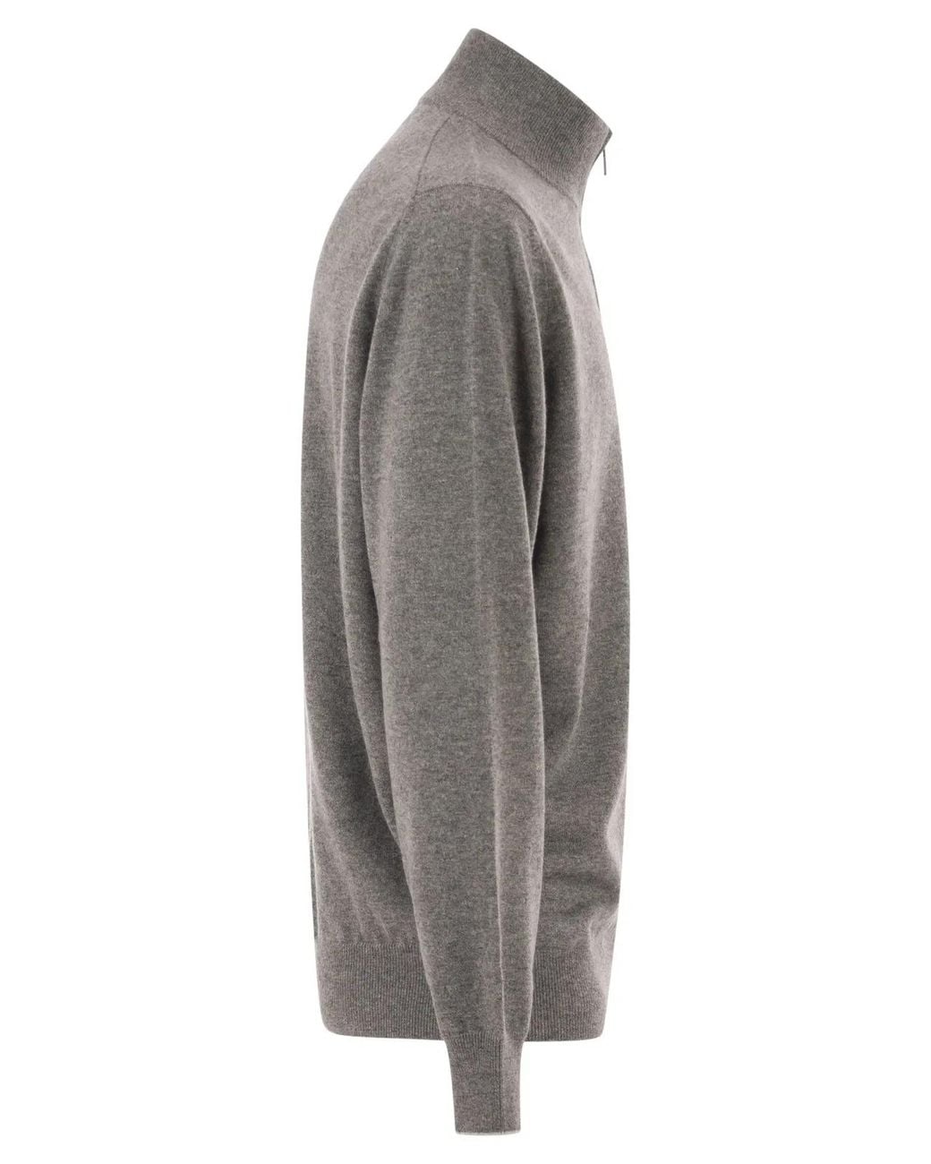 Brunello Cucinelli Gray Cashmere Turtleneck Sweater With Zipper for men
