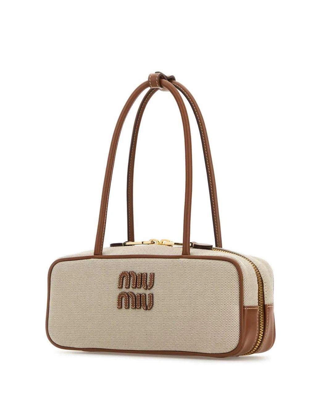 Miu Miu Natural Two-Tone Canvas Beau Shoulder Bag