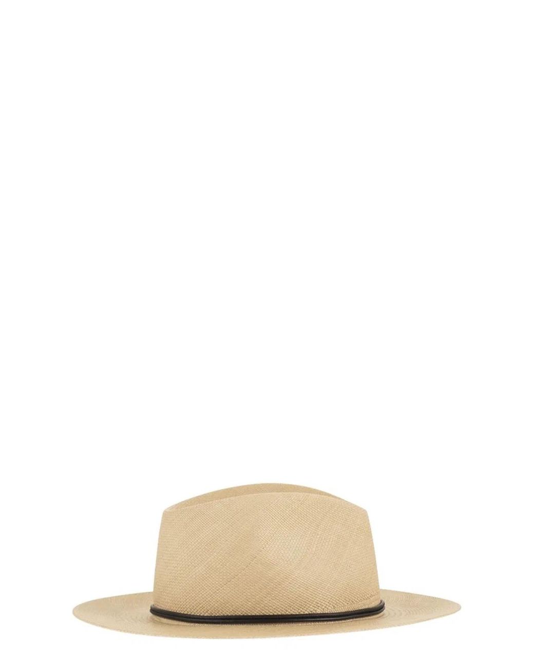 Brunello Cucinelli Natural Straw Fedora With Precious Leather Band