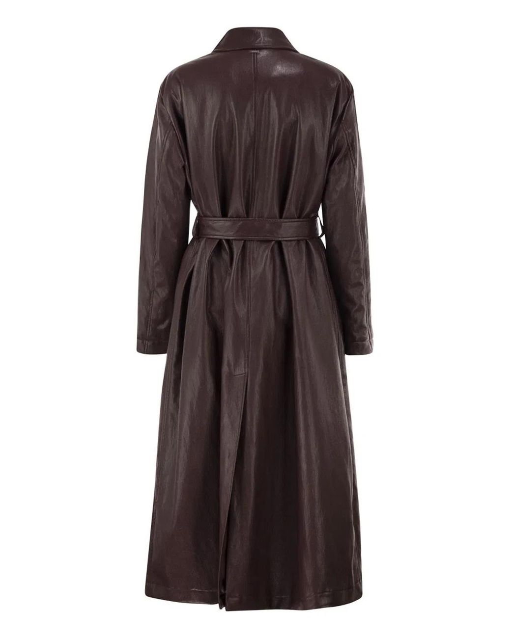 Herno Brown Long Belted Leather-Effect Coat