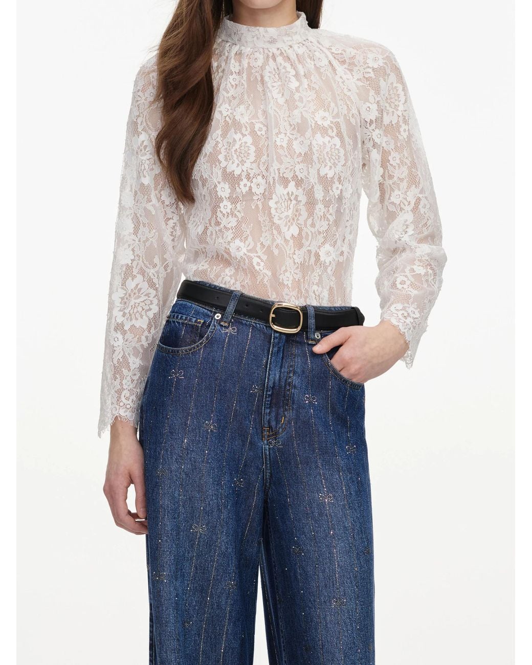 Self-Portrait Blue Crystal-Striped Jeans