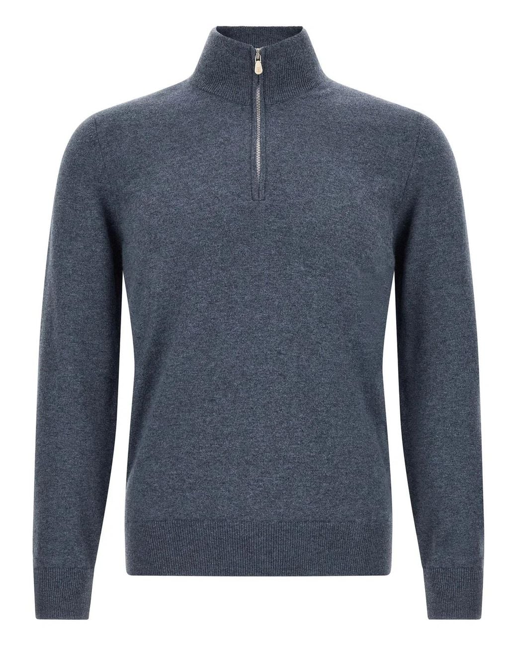 Brunello Cucinelli Blue Half-Zip Sweater for men