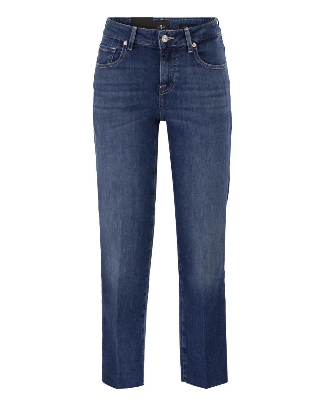 7 For All Mankind Blue Calie Straight Ankle Stretch Denim Jeans With Metallic Fibre