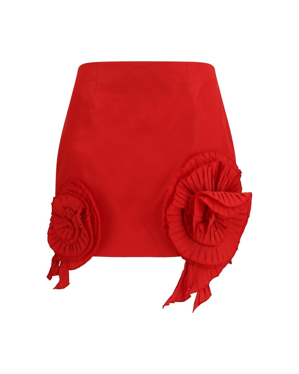 Blumarine Red Crepe Mini Skirt With Floral Appliqué