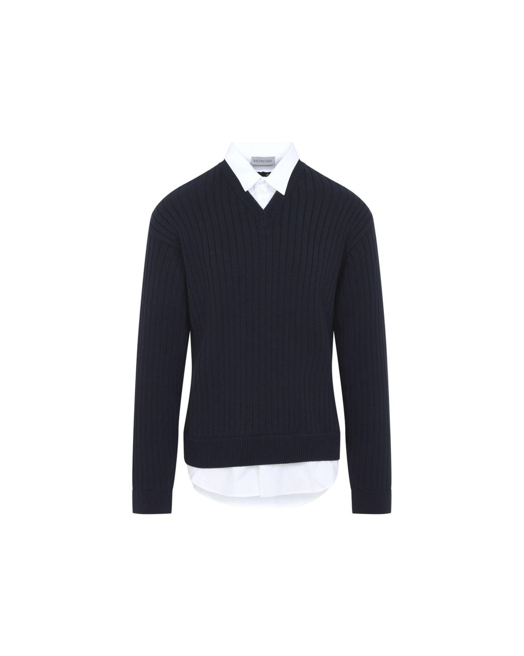 Balenciaga Blue Cotton Sweater With Shirt Details for men