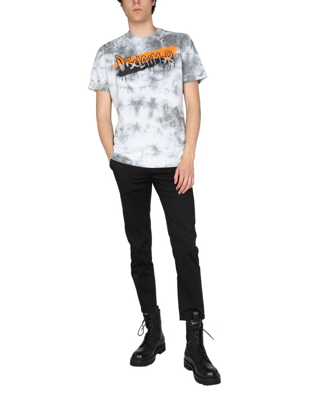 DISCLAIMER White Logo Print T-Shirt for men