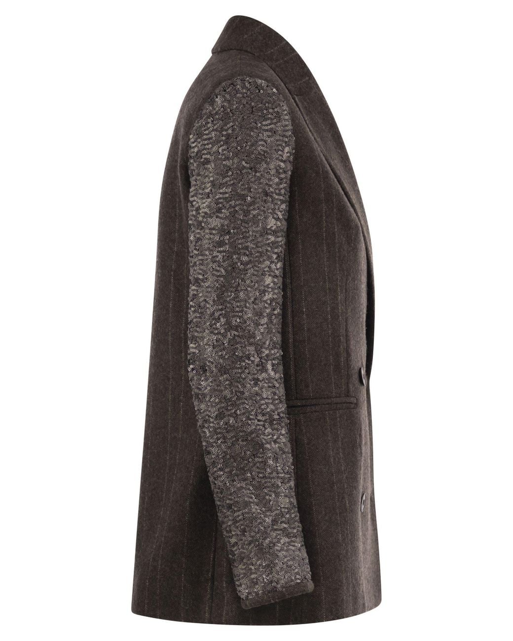 Antonelli Black Double-Breasted Pinstripe Blazer With Sequin Sleeves