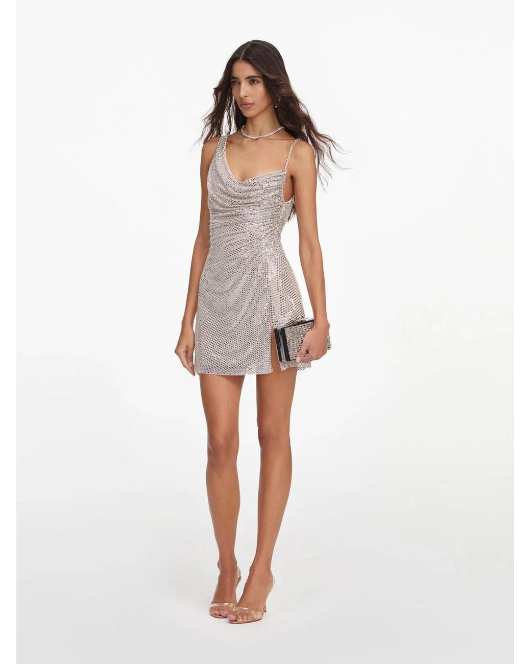 Self-Portrait White Elegant Cowl Neck Mini Dress With Low Back