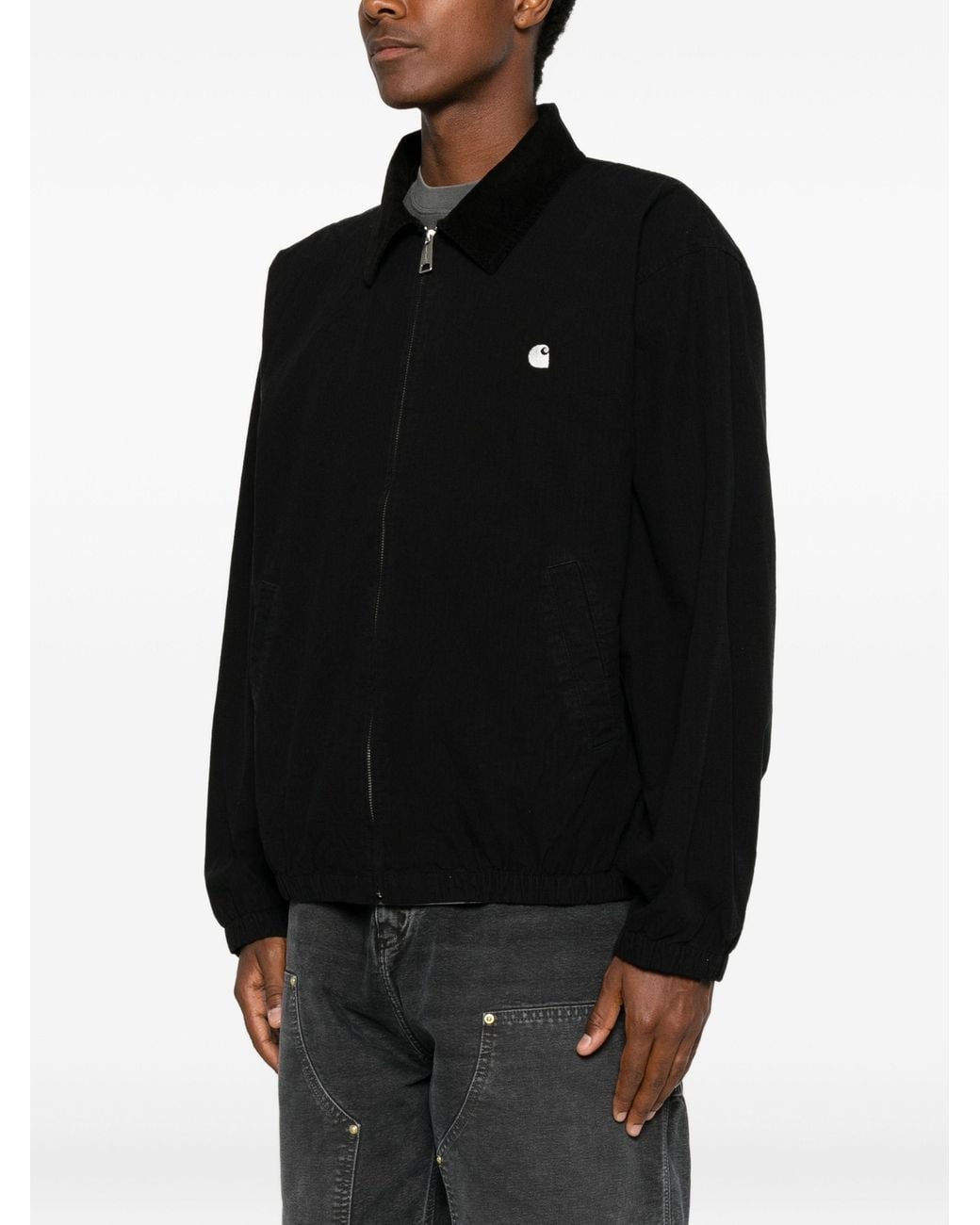 Carhartt Black Madison Logo-Embroidered Corduroy-Collar Zip-Up Ripstop Cotton Jacket for men