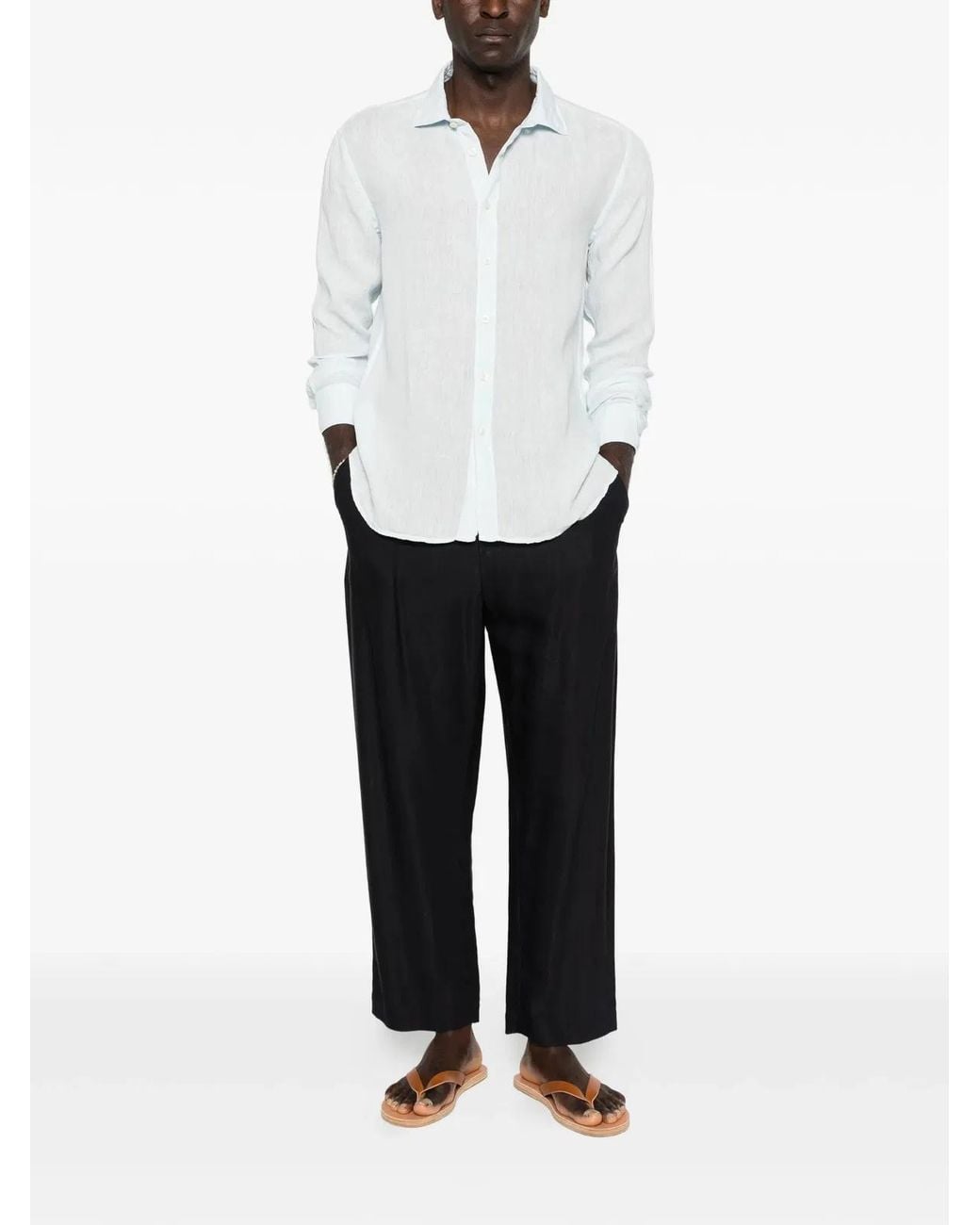 120% Lino White Slim Fit Shirt for men