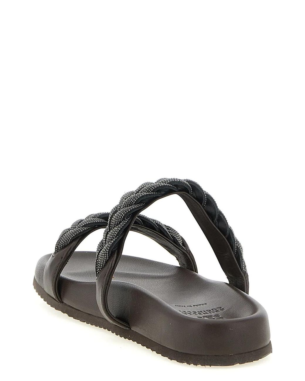 Brunello Cucinelli Black Leather Slides Shoe