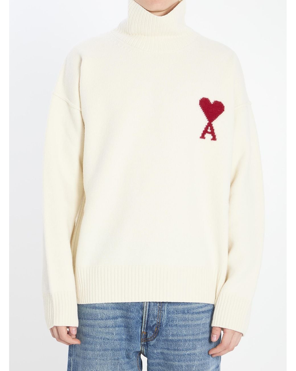 AMI White Wool Ami De Coeur Turtleneck for men
