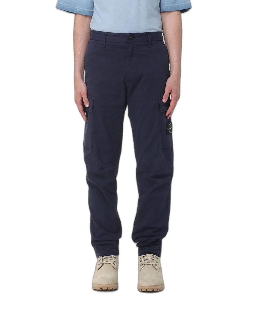 Stone Island Blue Cargo Pants With Logo And Pocket for men
