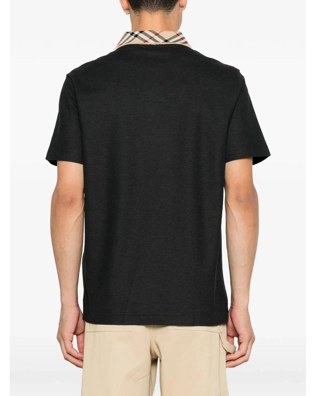 Burberry Black Check-Collar Cotton Polo Shirt for men