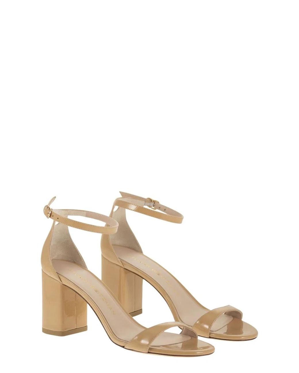 Stuart Weitzman Natural Shiny Leather Sandals With Block Heel