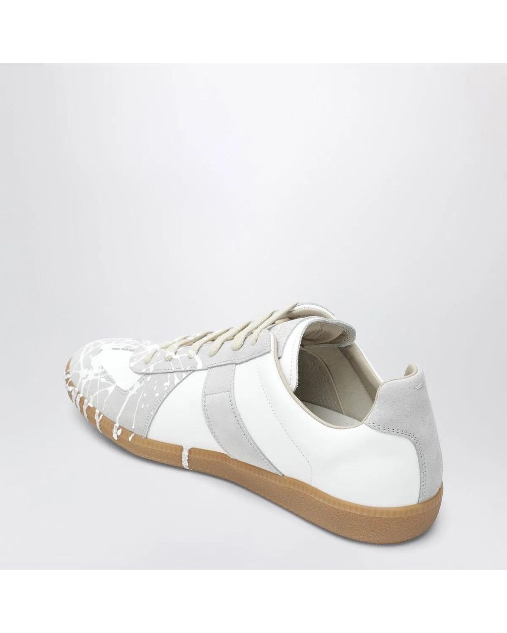 Maison Margiela White Replica Paint Splatter Calfskin Sneakers for men