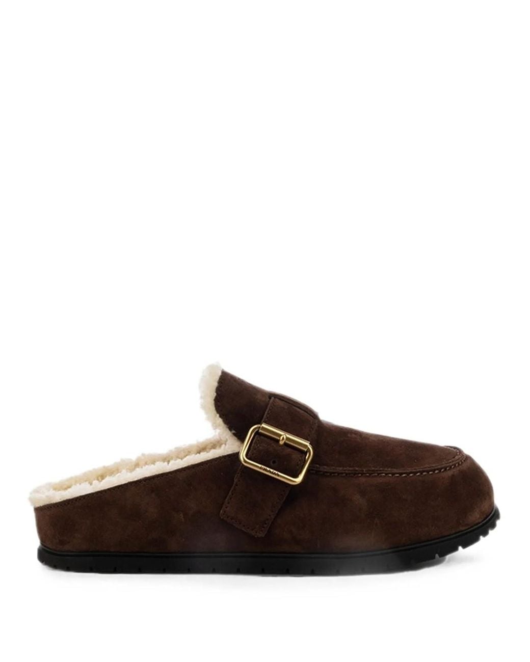 Prada Brown Padded Slippers With Strap