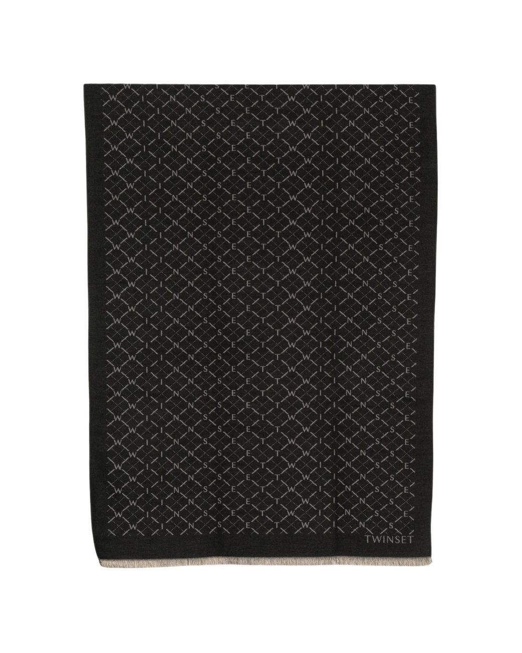 Twinset Black Logo-Pattern Frayed Scarf