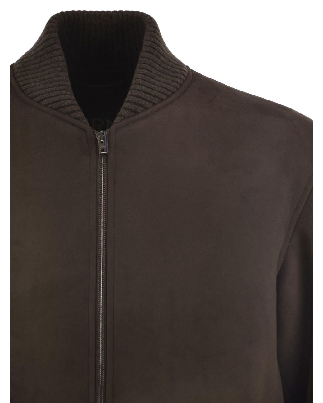 Herno Black Suede-Effect Bomber Jacket With Knitted Trims for men