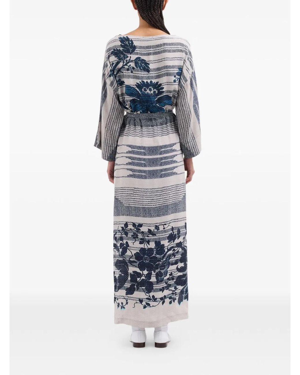 Pierre Louis Mascia Blue Printed Silk Dress