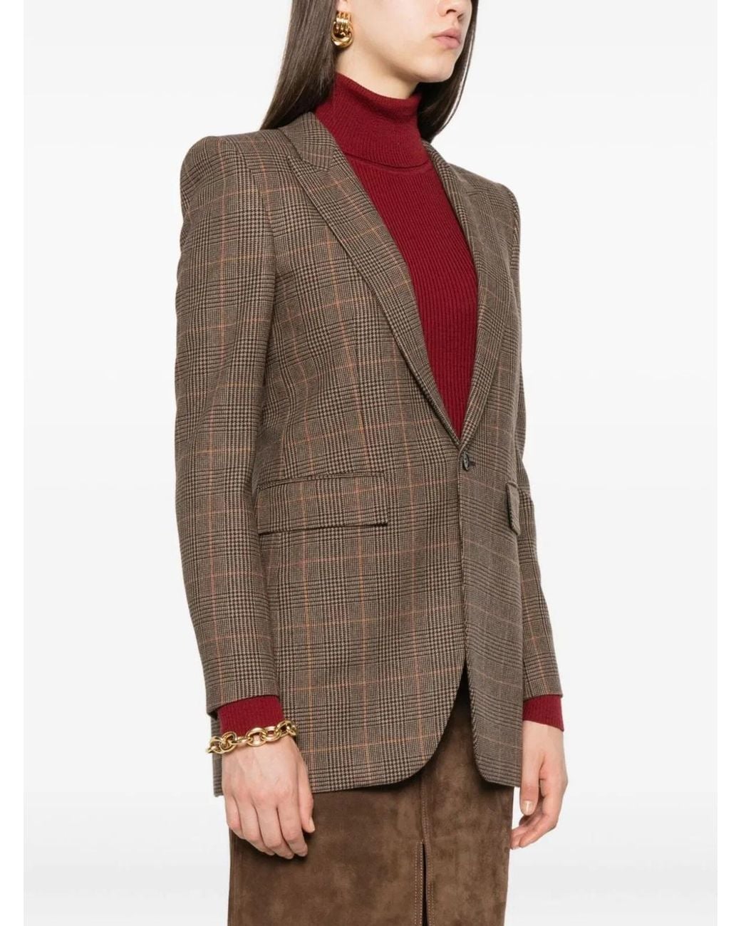 Saint Laurent Brown Prince Of Wales Wool Jacket