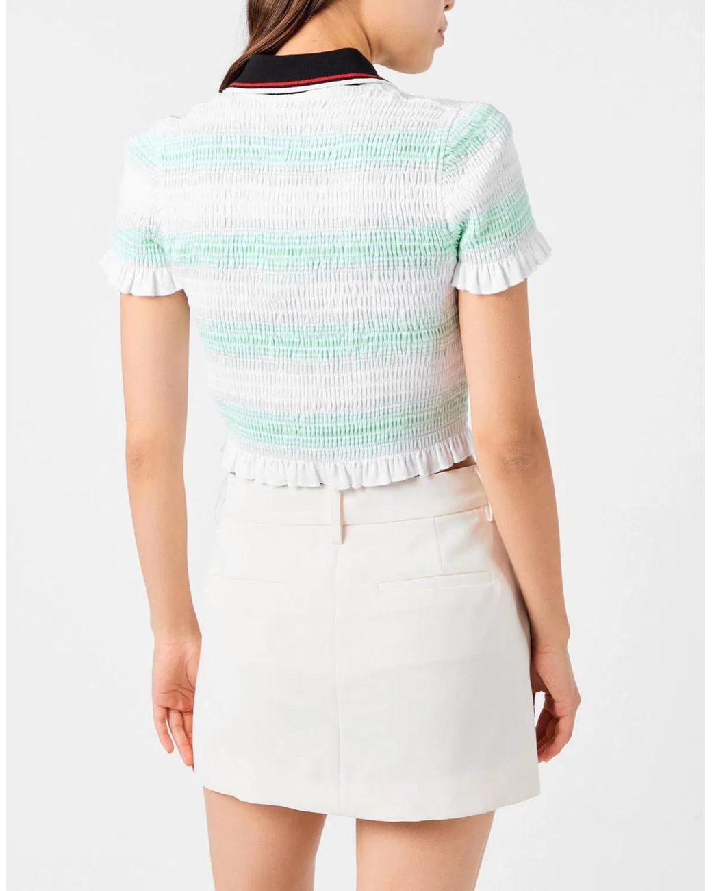 Casablanca White Stripe Shirred Polo Top