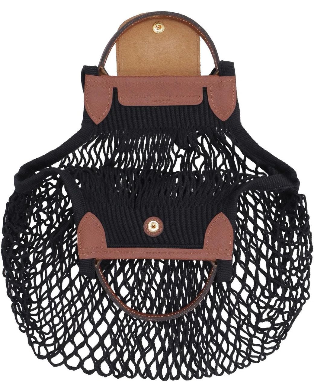 Longchamp Black Le Pliage Filet Mesh Tote Cowhide; Cotton Hand Bags