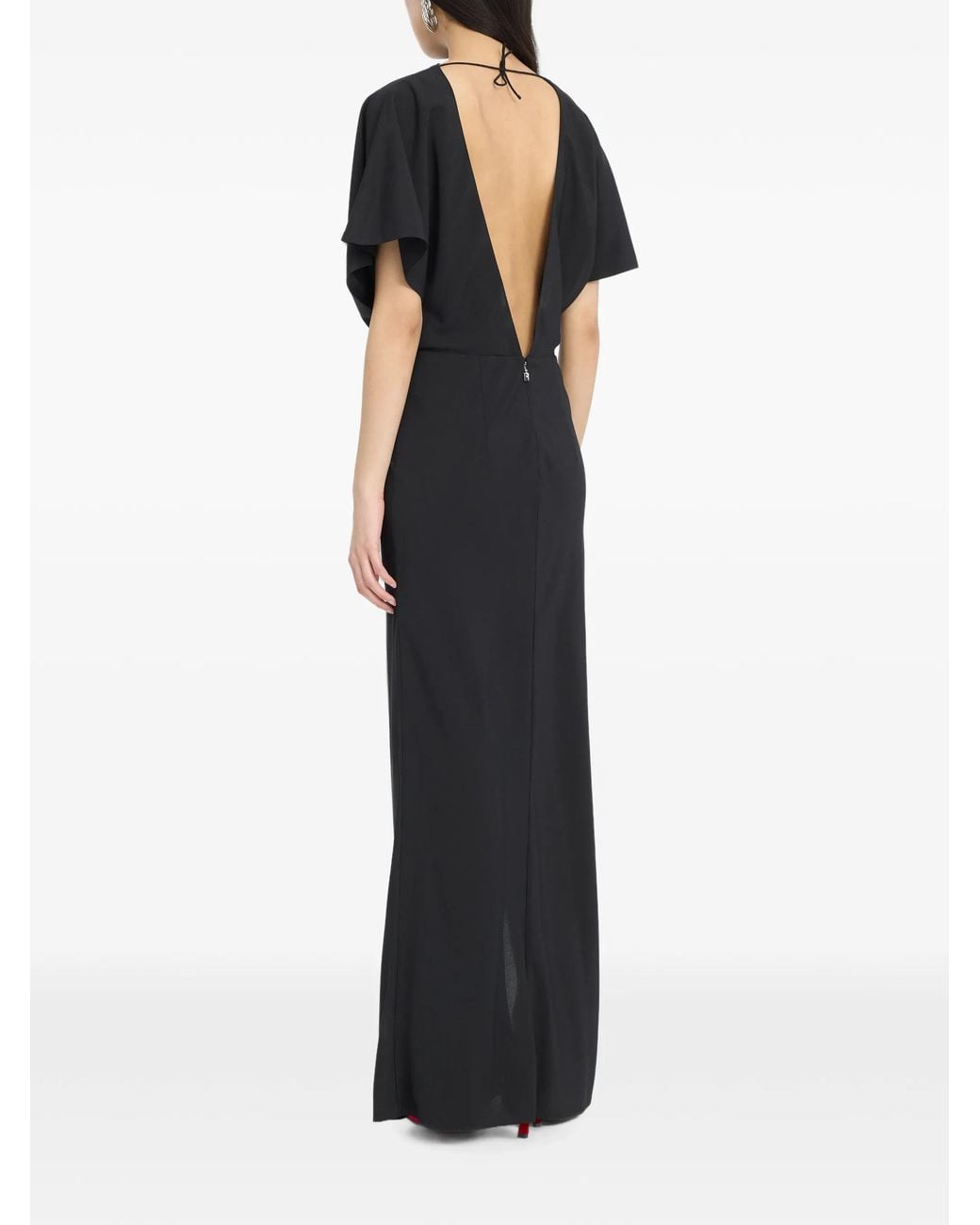 ROTATE BIRGER CHRISTENSEN Black Slit Long Dress With Rose Detail