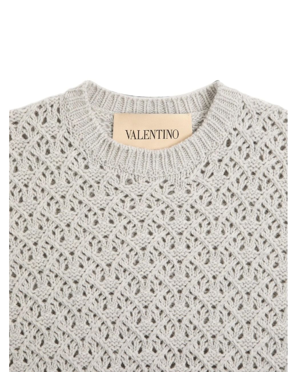 Valentino White Wool And Cashmere Jumper With Metallic V Detail for men
