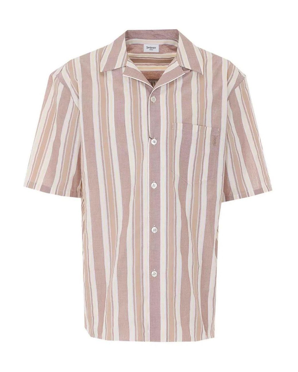 Saint Laurent Pink Striped Short Sleeves Shirt for men