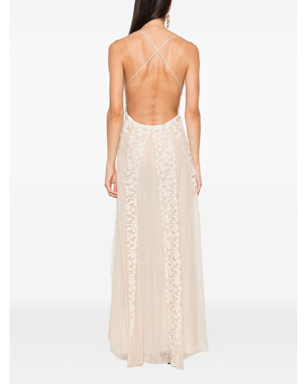 Fendi White Floral-Lace Belted Maxi Dress