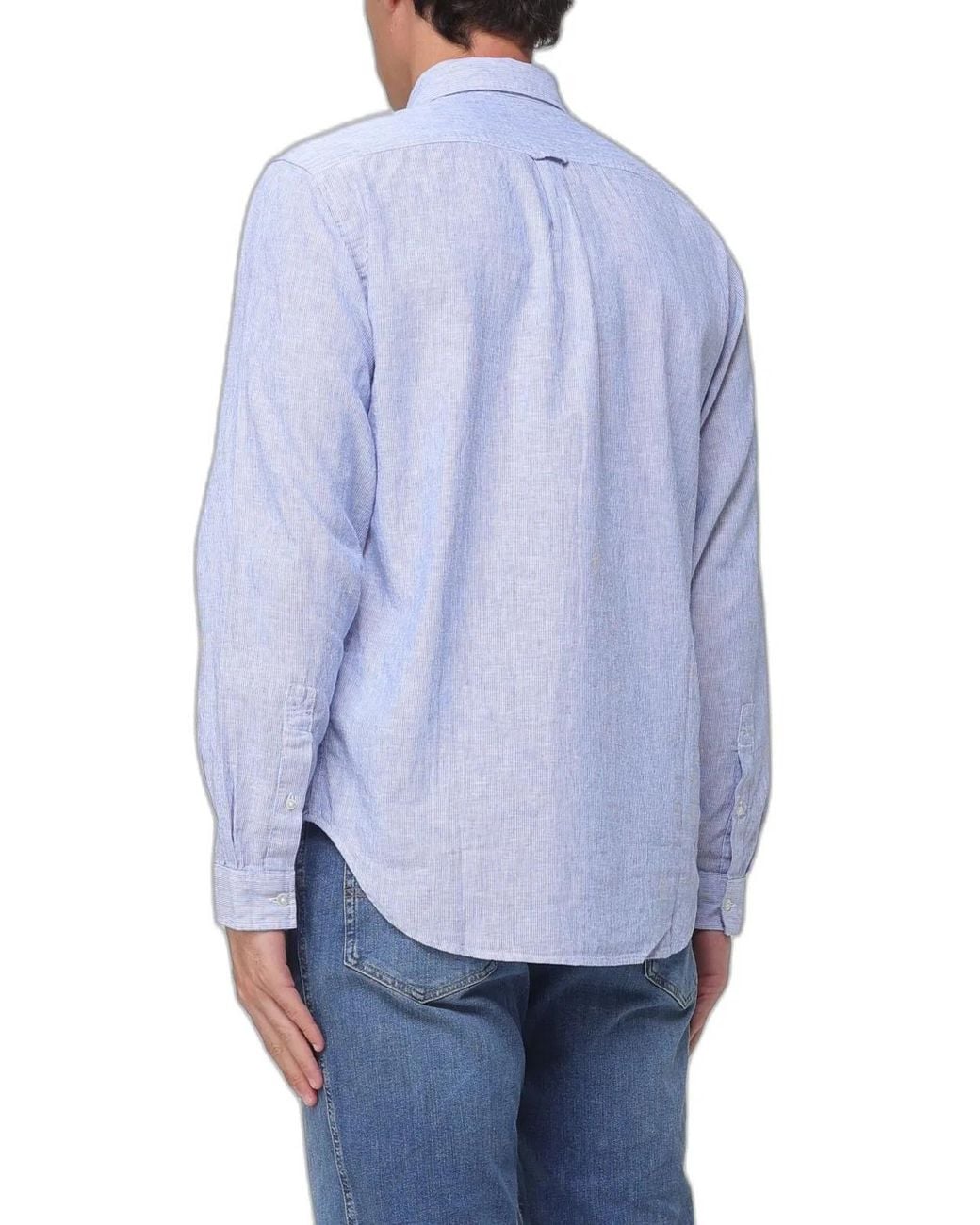 Woolrich Blue Striped Linen Shirt for men