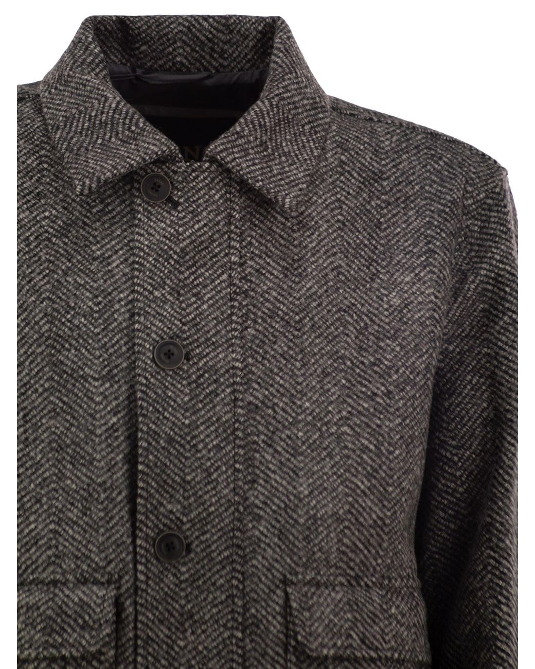 Herno Gray Virgin Wool Herringbone Bomber Jacket for men