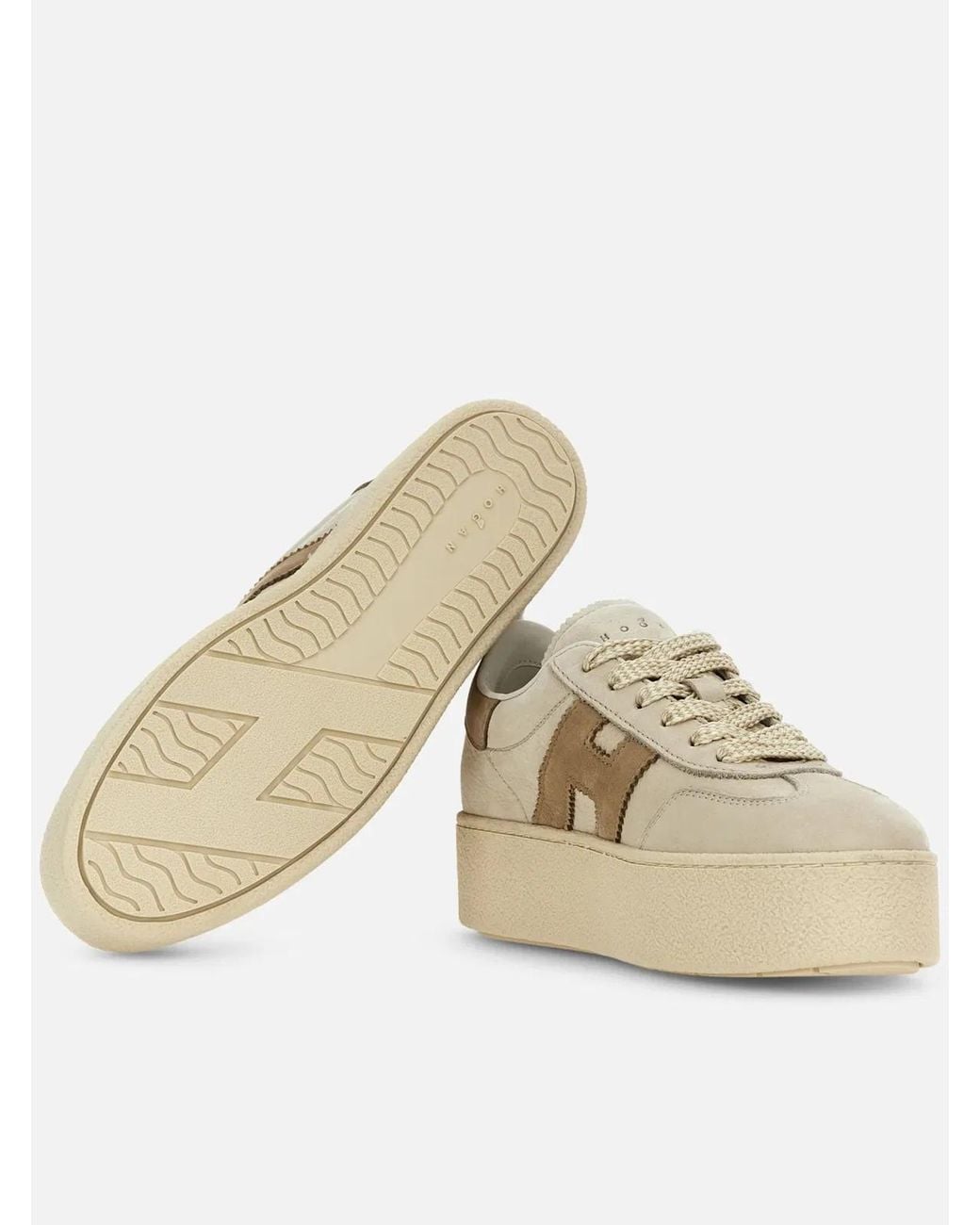 Hogan Natural Leather Platform Sneakers With Suede Accents And Iconic Logo