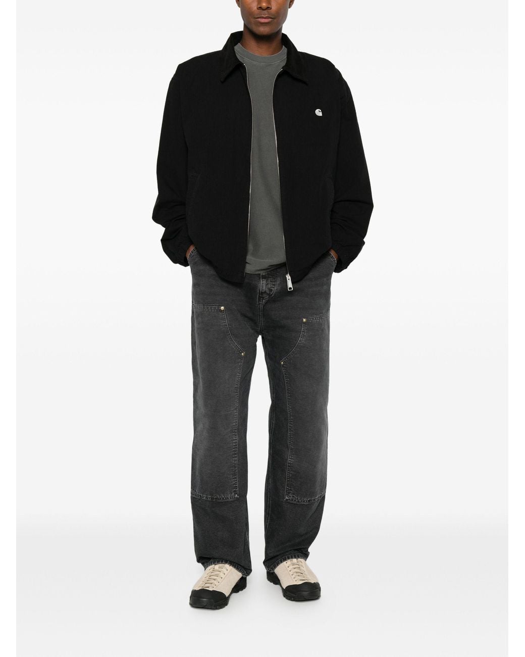 Carhartt Black Madison Logo-Embroidered Corduroy-Collar Zip-Up Ripstop Cotton Jacket for men