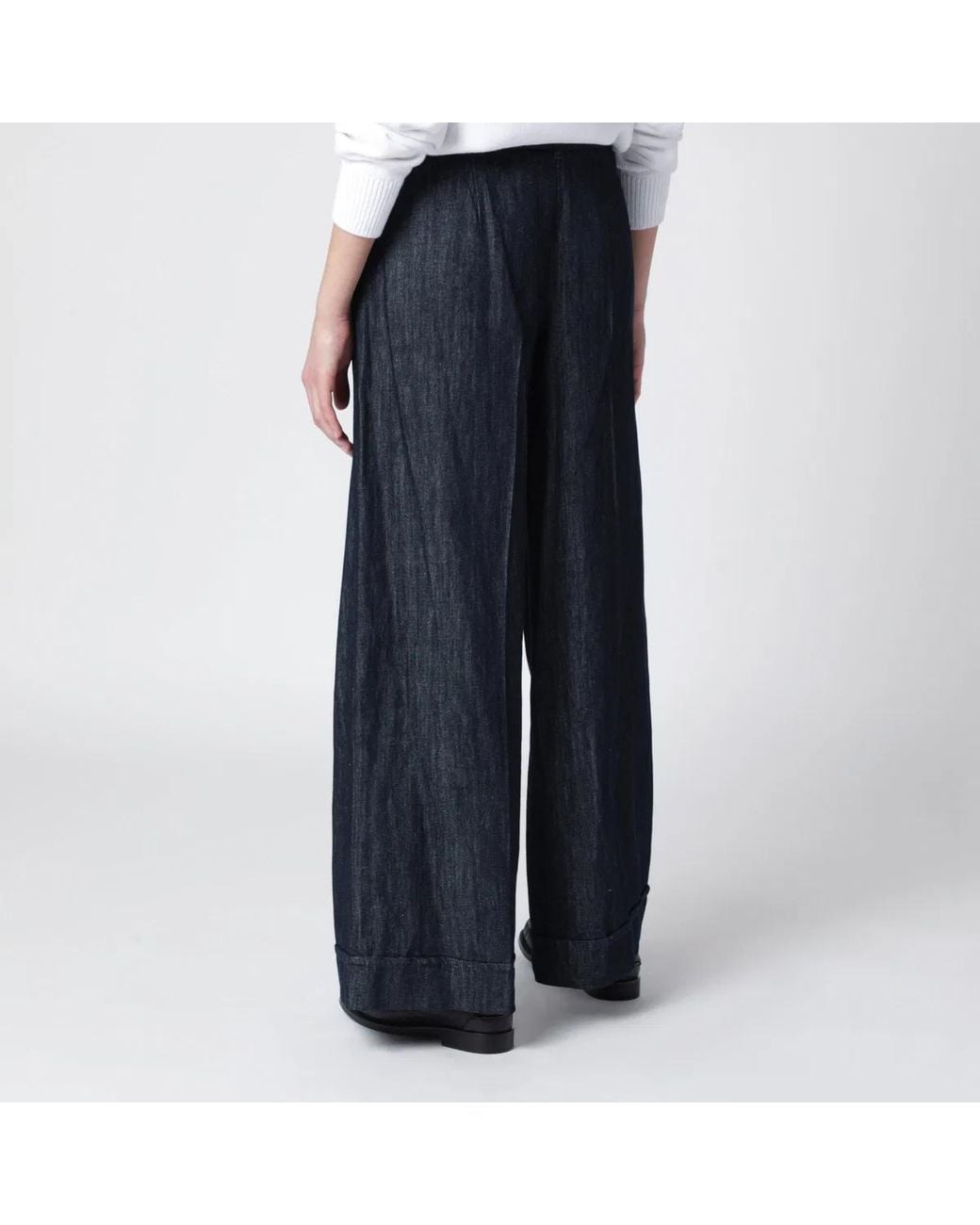 Max Mara Blue Straight Cotton And Linen Denim Trousers