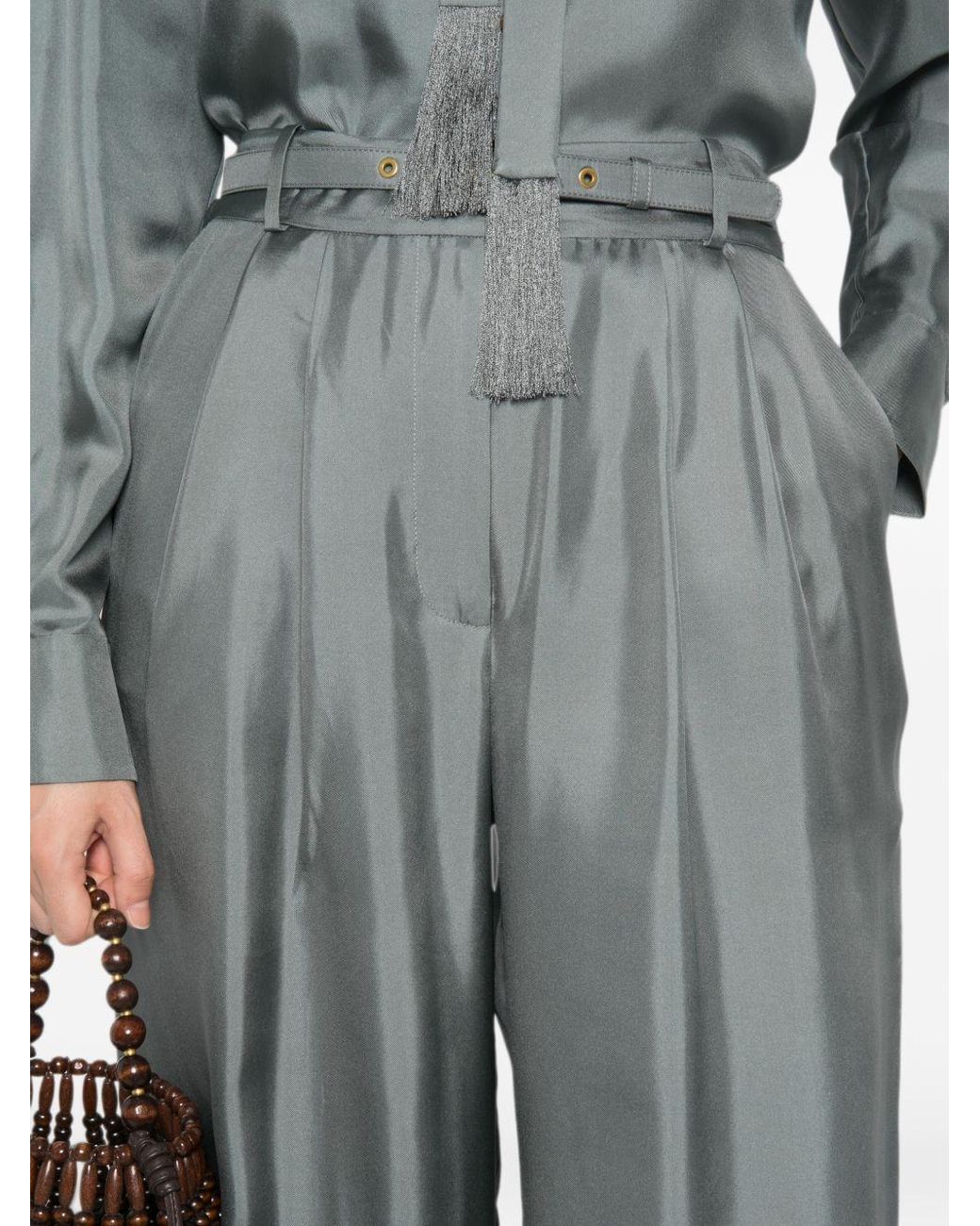 Zimmermann Blue Silk Wide-Leg Trousers